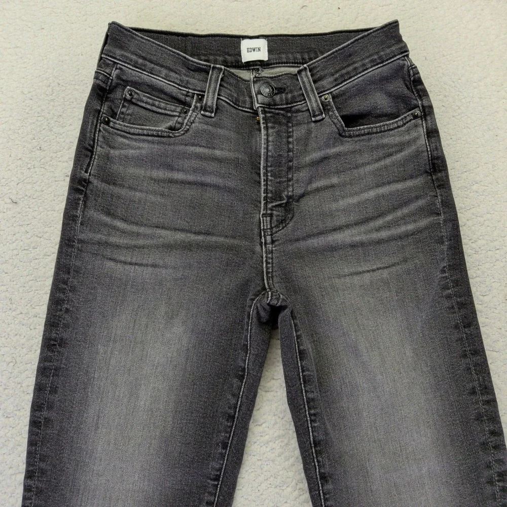 Edwin Bree Slim Straight Jeans Womens 25‎ Ash Black Faded Raw Hem Made in USA